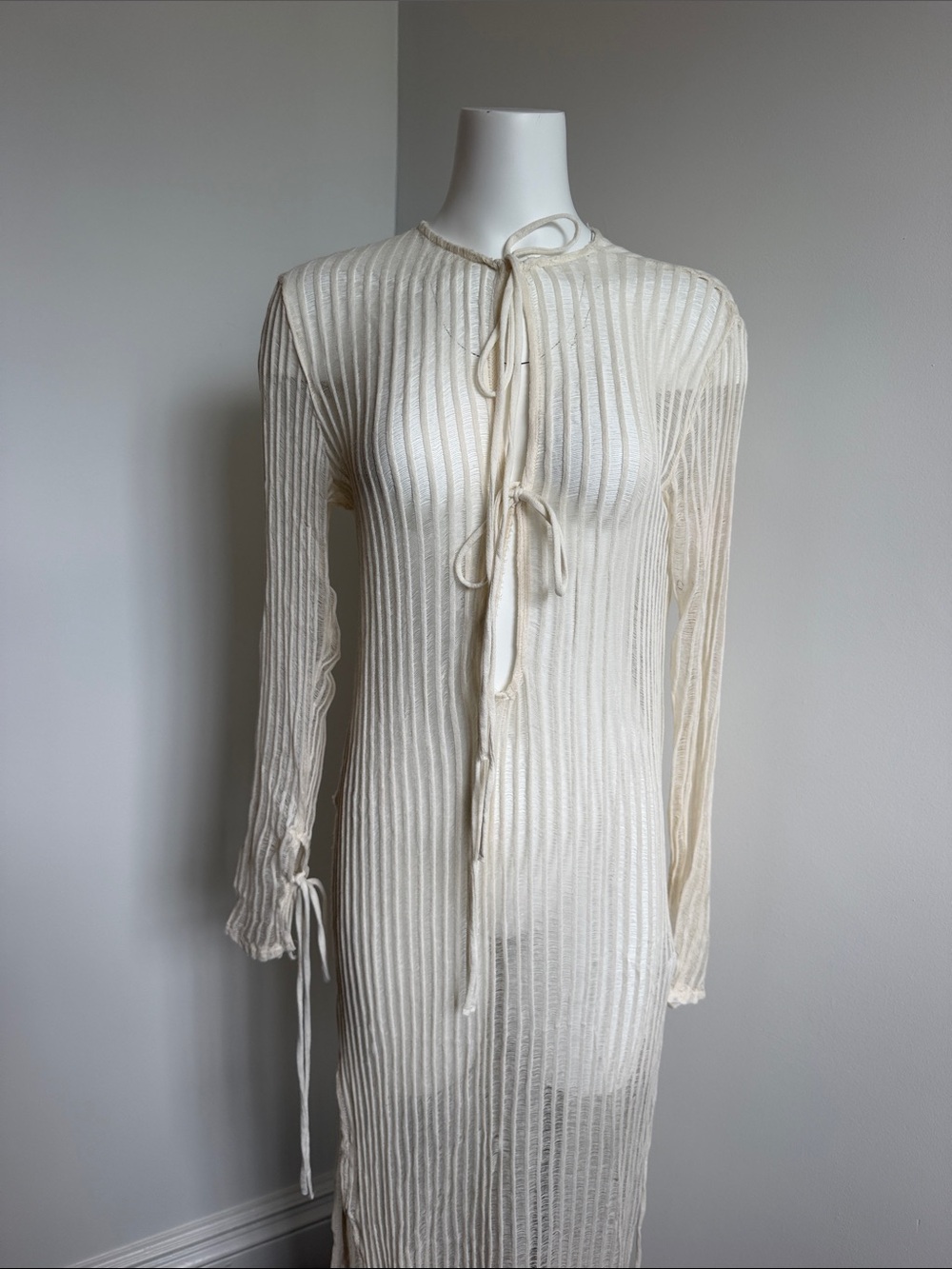 Zara Cream Ribbed Tie-Front Swim Coverup Dress